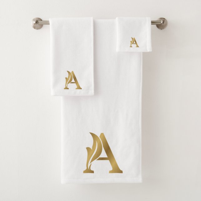Luxury flora letter A in gold with a white backgro Bath Towel Set (Insitu)