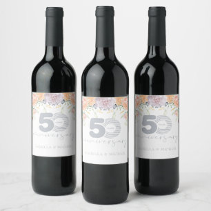 Luxury Floral 50th Wedding Anniversary Wine Label