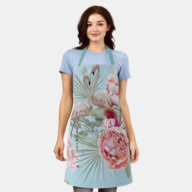 Luxury floral and Flamingo bright blue sky pretty  Apron (Worn)