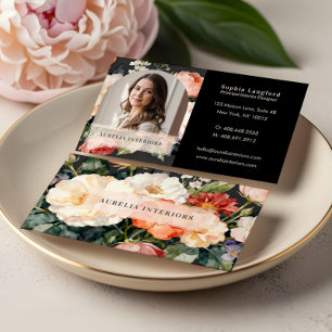 Luxury Floral Arch Photo Stylish Interior Designer Business Card