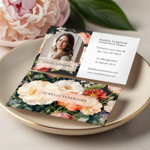 Luxury Floral Arch Photo Stylish Interior Designer Business Card