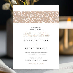 Luxury Floral Beige Nuestra Boda Spanish Wedding Invitation