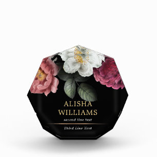 Luxury Floral Black Gold Personalized Photo Block