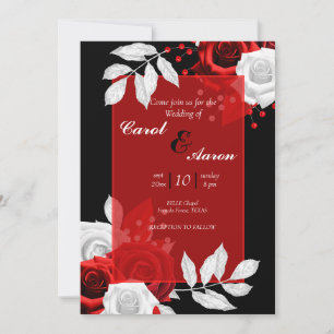 luxury floral black, white and red  wedding invitation