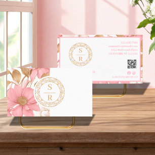 Luxury Floral Botanical Monogram Crest Logo Brand Business Card