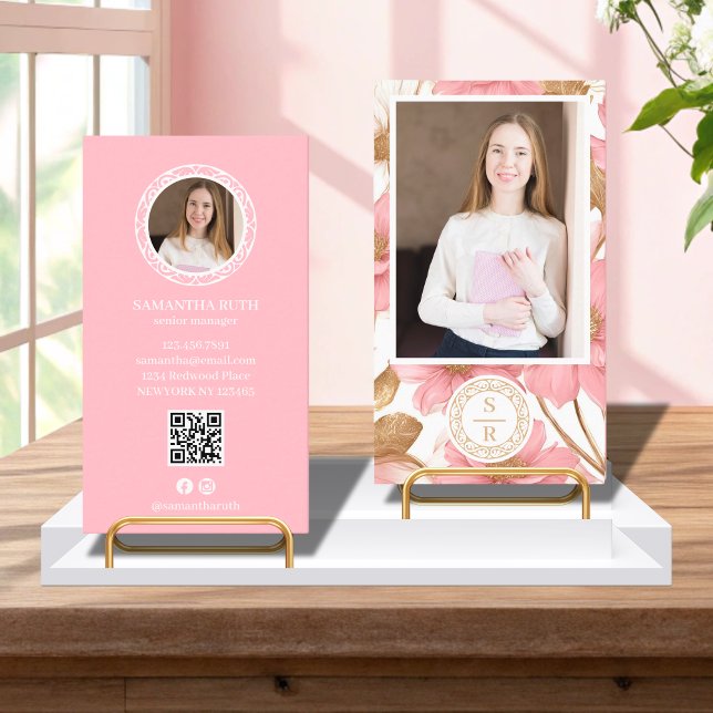 Luxury Floral Botanical Monogram Crest Logo Brand  Business Card (Creator Uploaded)