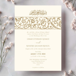 Luxury Floral Cream & Gold Islamic Muslim Wedding Invitation