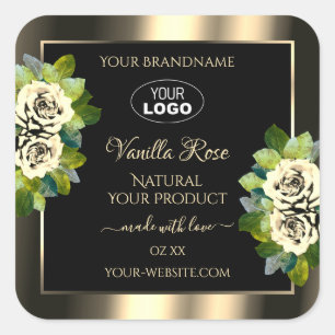 Luxury Floral Gold Black Product Labels Roses Logo