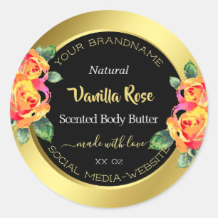 Luxury Floral Gold Black Product Packaging Labels