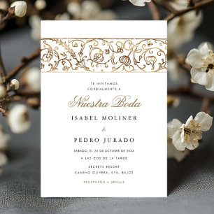 Luxury Floral Gold Nuestra Boda Spanish Wedding Invitation