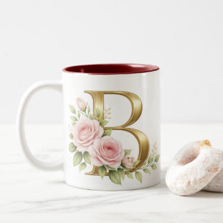 Luxury Floral Monogram Letter B Mug Elegant Gold