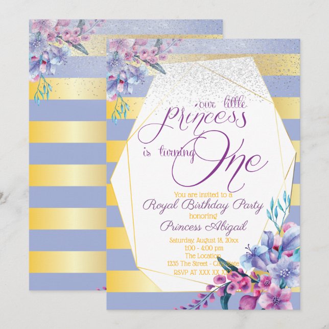 Luxury Floral Princess Birthday Invitation (Front/Back)
