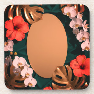 Luxury Floral Tropical Botanical Red Hibiscus Coaster