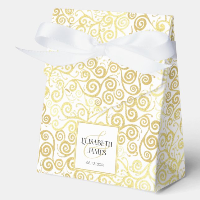Luxury Flourish Chic Winter White And Gold Wedding Favor Box (Front)