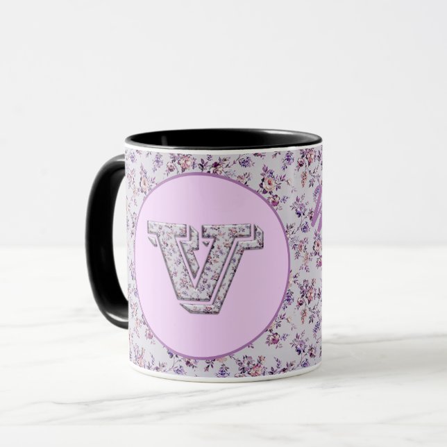 Luxury Flowers Monogram V Mug (Front Left)