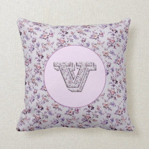Luxury Flowers Monogram V Throw Pillow