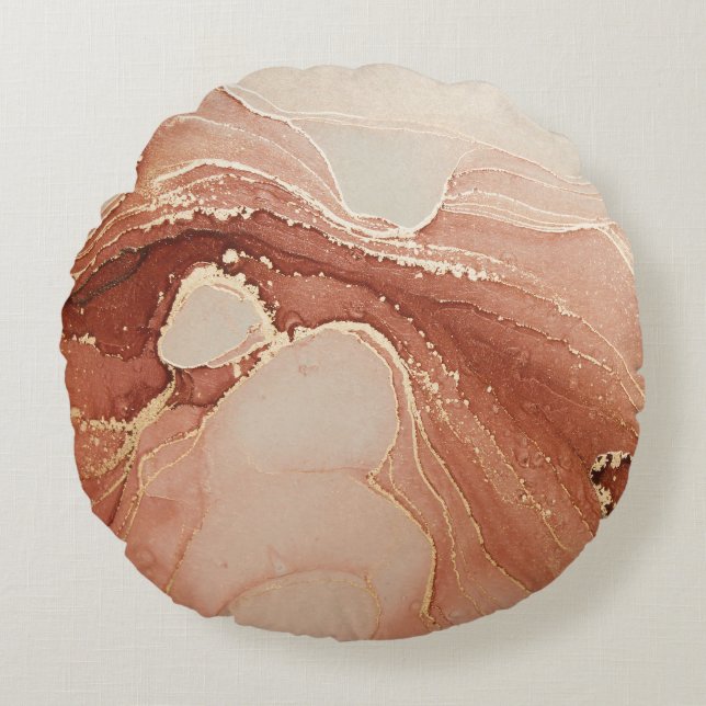 Luxury Fluid Art: Marble-Ink Fusion Round Pillow (Front)