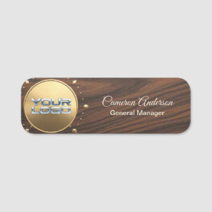 Luxury Full Wood Gold Logo Name Tag