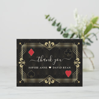 Luxury Gatsby Casino Las Vegas Poker Wedding Thank You Card