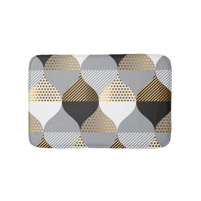 Luxury geometric: black, gold pattern bath mat (Front)