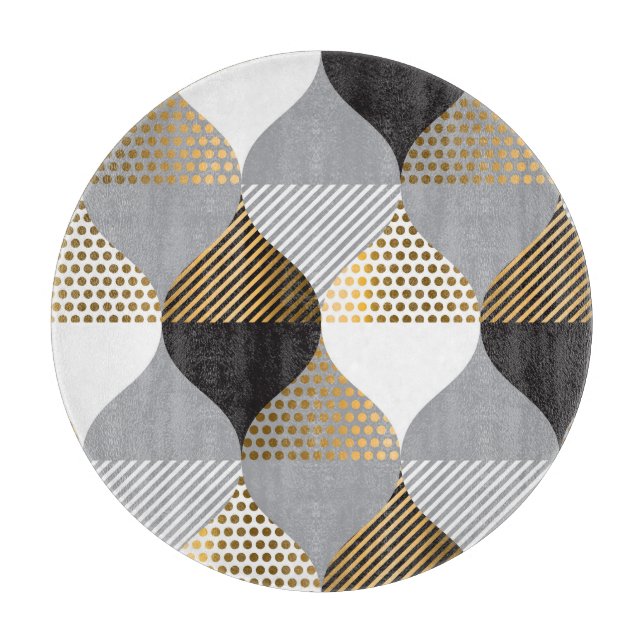 Luxury geometric: black, gold pattern cutting board (Front)