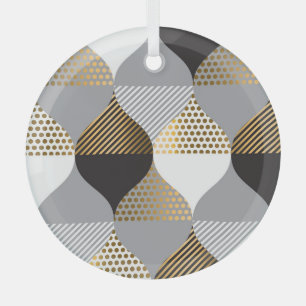 Luxury geometric: black, gold pattern glass ornament