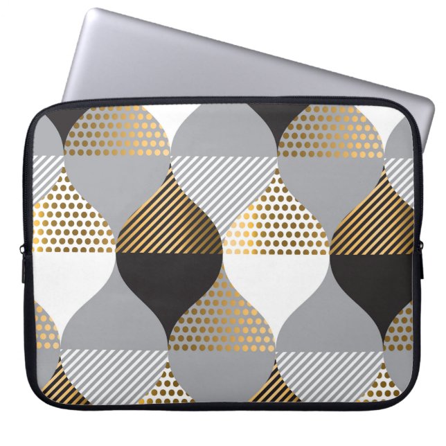 Luxury geometric: black, gold pattern laptop sleeve (Front)