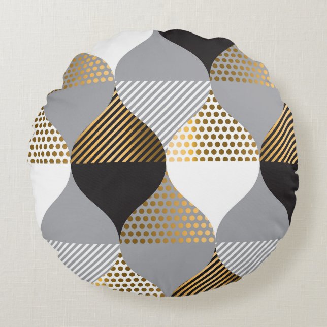 Luxury geometric: black, gold pattern round pillow (Front)