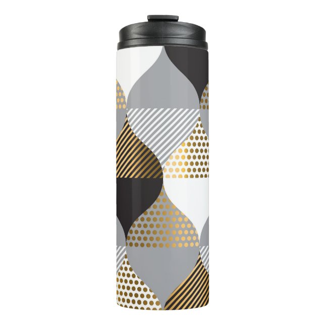 Luxury geometric: black, gold pattern thermal tumbler (Front)
