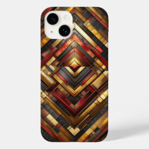 Luxury Geometric Wood Inlay Phone Case Red،gold
