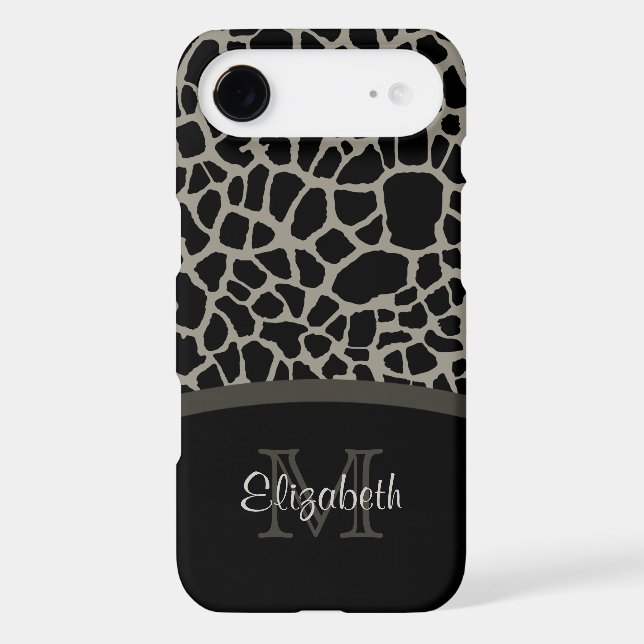 Luxury Giraffe Print Elegant Monogram and Name Case-Mate iPhone Case (Back)