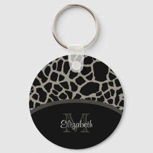 Luxury Giraffe Print Elegant Monogram and Name Keychain