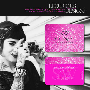 Luxury Girly Pink Glitter Luminous Stars Monogram Business Card