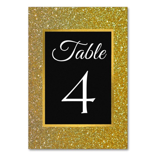 Luxury Glam Black and Gold Glitter Wedding  Table Number (Front)