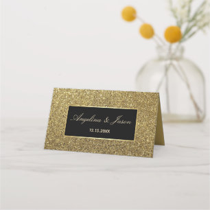 Luxury Glam Black and Gold Glitter Wedding Table Place Card