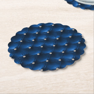 Luxury Glam Blue Faux Velvet Paper Coaster