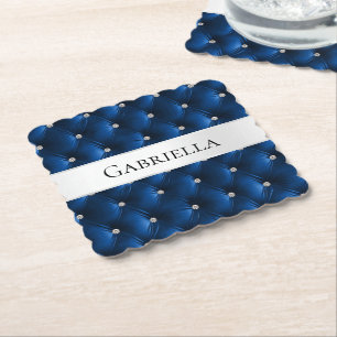 Luxury Glam Blue Faux Velvet Paper Coaster