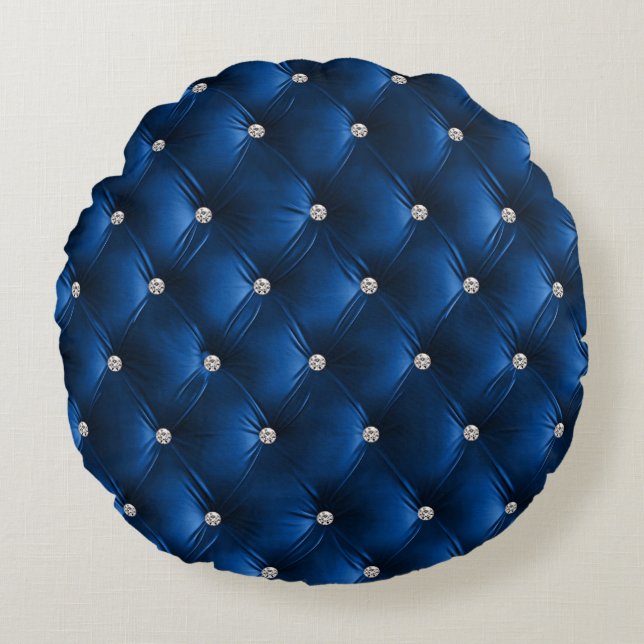 Luxury Glam Blue Soft Grey Faux Velvet  Round Pillow (Front)