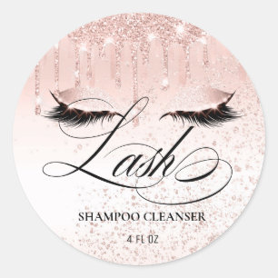 Luxury Glam Blush Rose Gold Lash Bath Cleanser Classic Round Sticker
