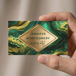 Luxury Glam Emerald Green and Gold Agate Marble Business Card
