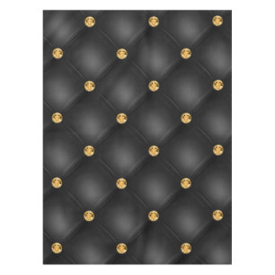 Luxury Glam Gold Diamond Gems Tufted Elegant Black Tablecloth