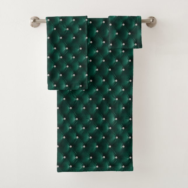 Luxury Glam Green Faux Velvet  Bath Towel Set (Insitu)