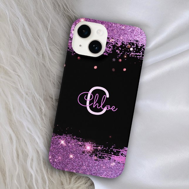 Luxury Glam Stylish Black And Magenta Glitter iPhone Case (Creator Uploaded)