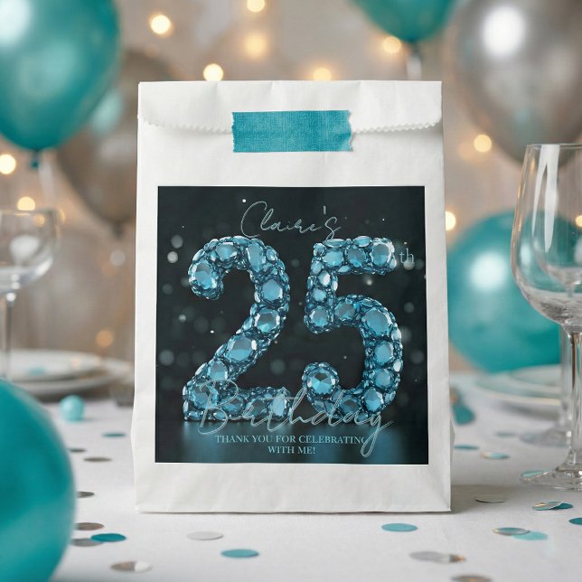 Luxury Glam Teal Blue 3D Bubble Gems 25th Birthday Favour Bag (Creator Uploaded)