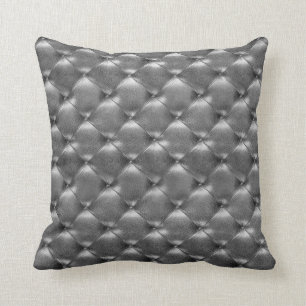 Luxury Glam Tufted Leather Opulent Graphite Grey Throw Pillow