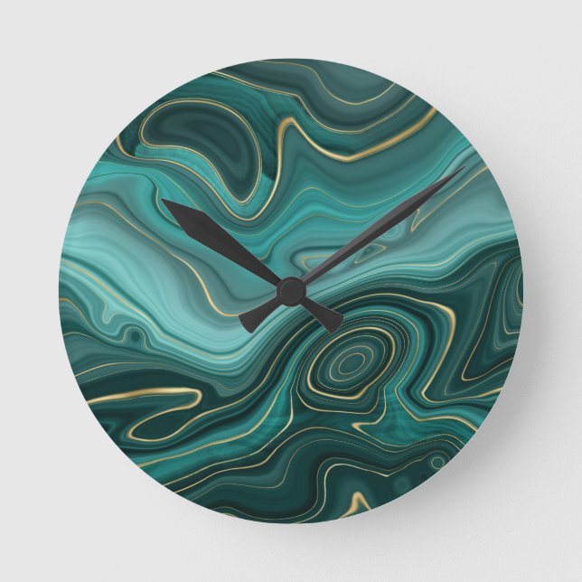 Luxury Glam Turquoise Abstract Pattern Round Clock (Front)