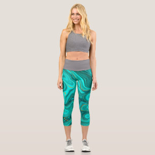 Luxury Glam Turquoise Bright Abstract Pattern Capri Leggings