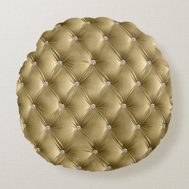 Luxury Glam Warm Gold Red Faux Velvet  Round Pillow (Front)