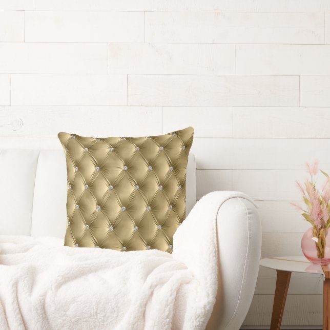 Luxury Glam Warm Gold Red Faux Velvet  Throw Pillow (Couch)