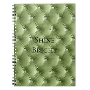 Luxury Glam Warm Sage Green Faux Velvet Notebook